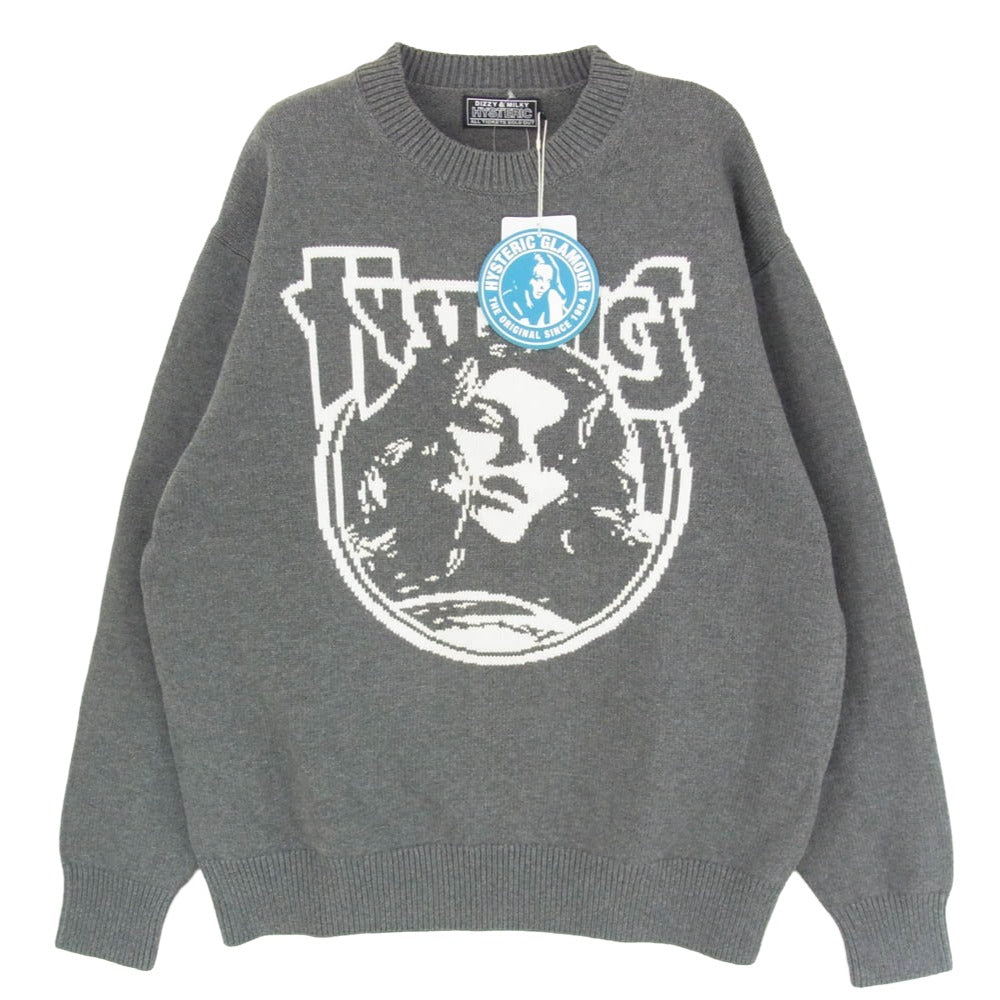 HYSTERIC GLAMOUR ヒステリックグラマー 25AW 02253NS01 ENDLESS ROCK 編込 セーター クルーネック ニット グレー系 M【極上美品】【中古】