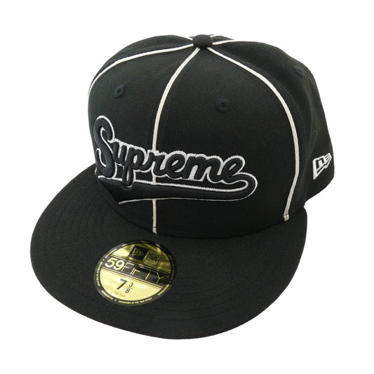 Supreme シュプリーム 25SS × New Era ニューエラ Piping Script Logo パイピング スクリプト ロゴ キャップ 帽子 ブラック系 58.7cm【極上美品】【中古】