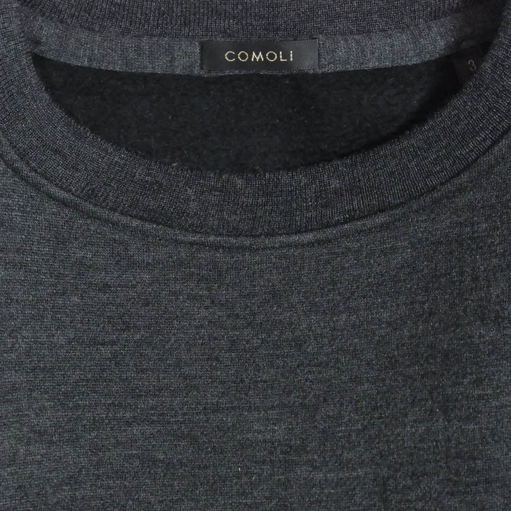 COMOLI コモリ 23AW Y03-05010 W/C/Si ウール コットン シルク 長袖クルー スウェット チャコール系 3【中古】