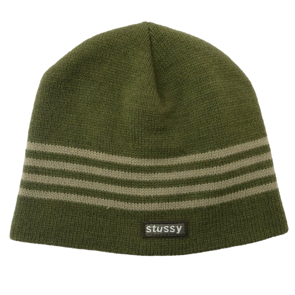 STUSSY ステューシー 紺タグ 90s ロゴパッチ ビーニー ニットキャップ ニット帽 カーキ系【中古】