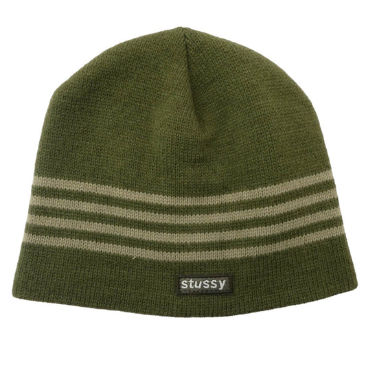 STUSSY ステューシー 紺タグ 90s ロゴパッチ ビーニー ニットキャップ ニット帽 カーキ系【中古】