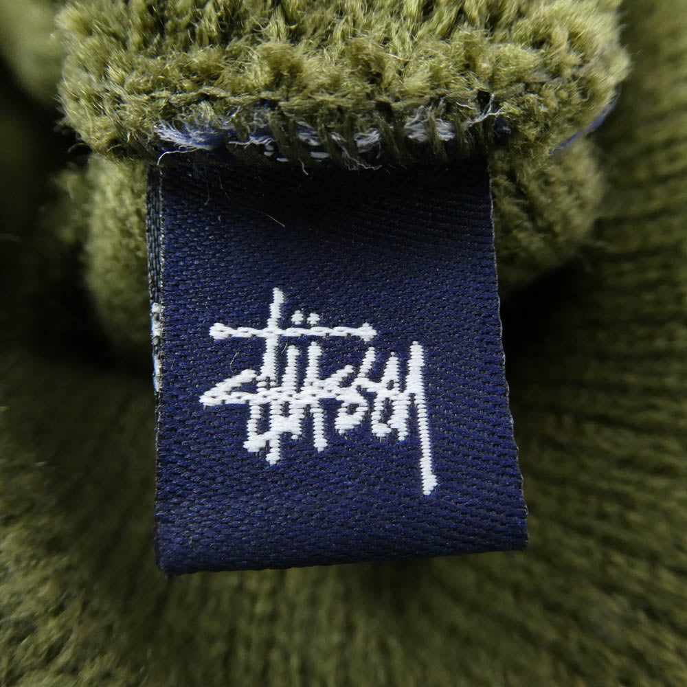 STUSSY ステューシー 紺タグ 90s ロゴパッチ ビーニー ニットキャップ ニット帽 カーキ系【中古】