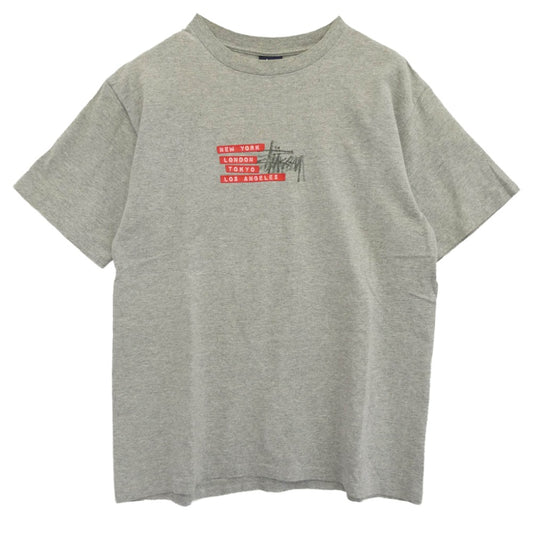 STUSSY ステューシー 紺タグ 90s USA製 ロゴ プリント 半袖 Tシャツ グレー グレー系 L【中古】