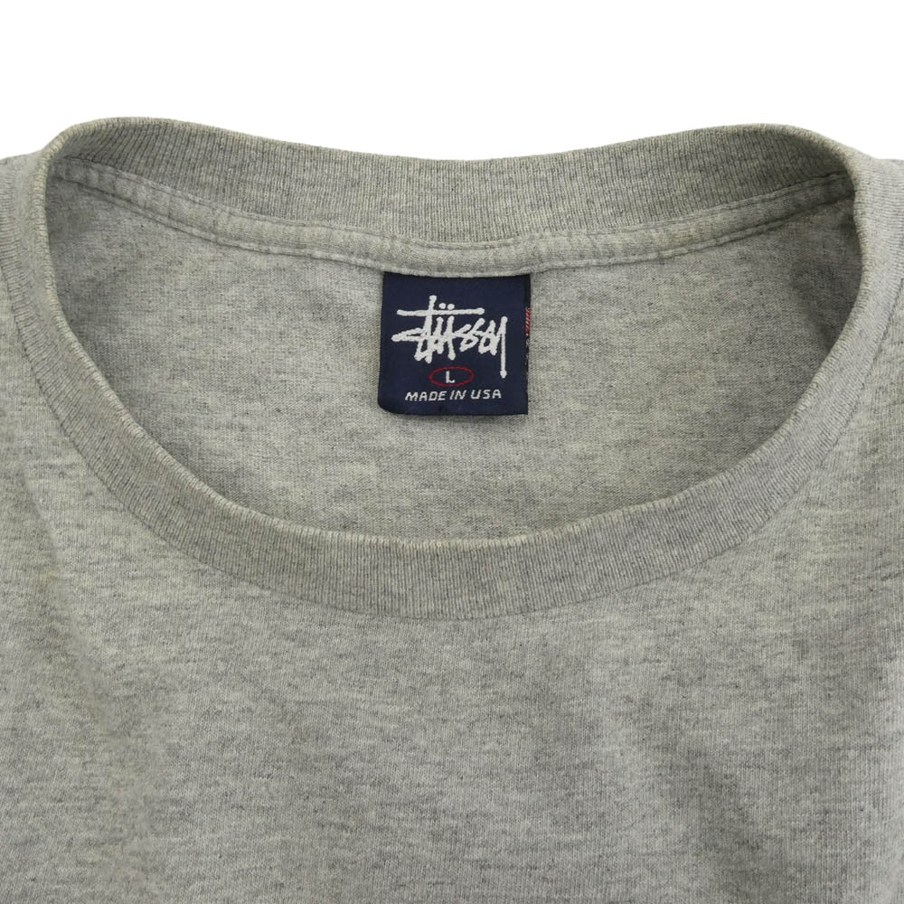 STUSSY ステューシー 紺タグ 90s USA製 ロゴ プリント 半袖 Tシャツ グレー グレー系 L【中古】