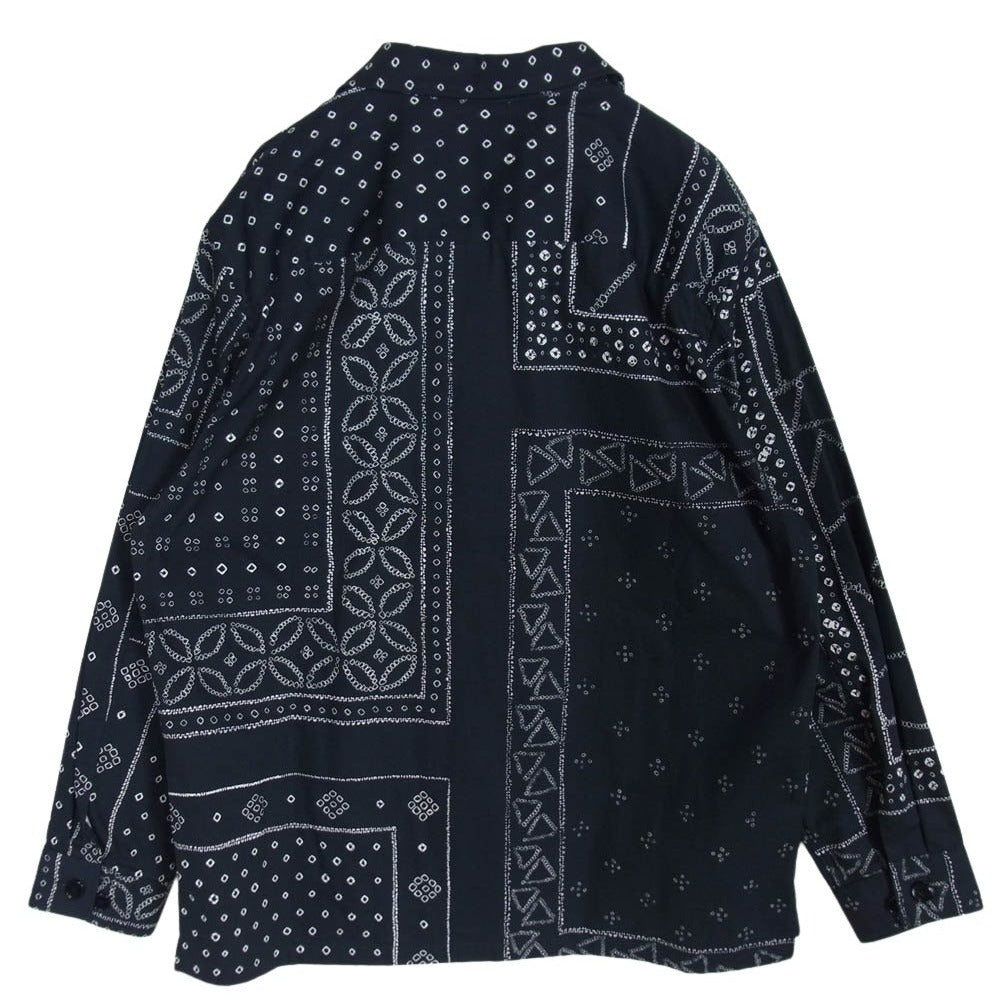 KUON クオン 115SH010200 Kanoko Shibori Printed Bandanna Shirket 観光絞り プリント バンダナ 長袖 シャツ ブラック系 M【極上美品】【中古】
