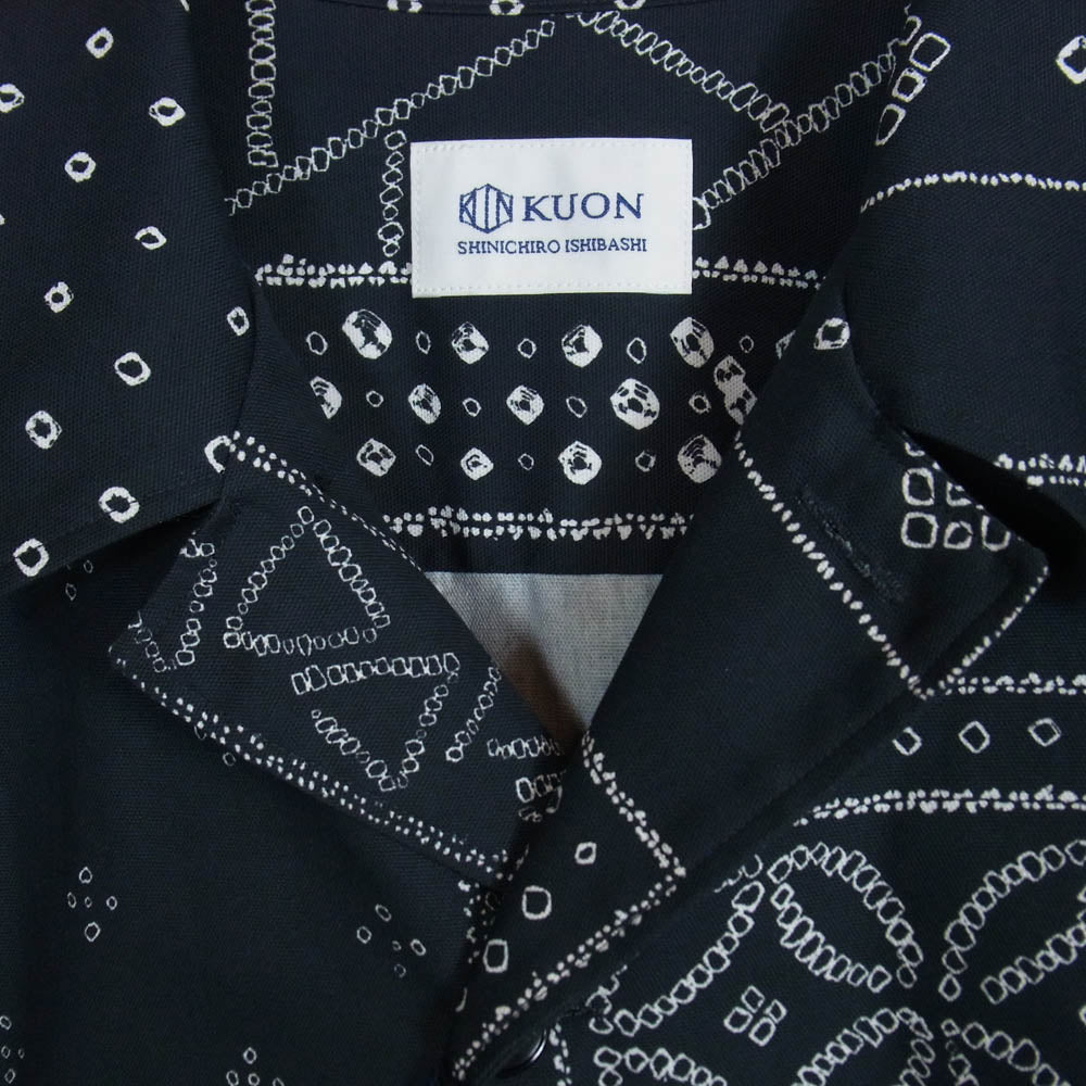 KUON クオン 115SH010200 Kanoko Shibori Printed Bandanna Shirket 観光絞り プリント バンダナ 長袖 シャツ ブラック系 M【極上美品】【中古】