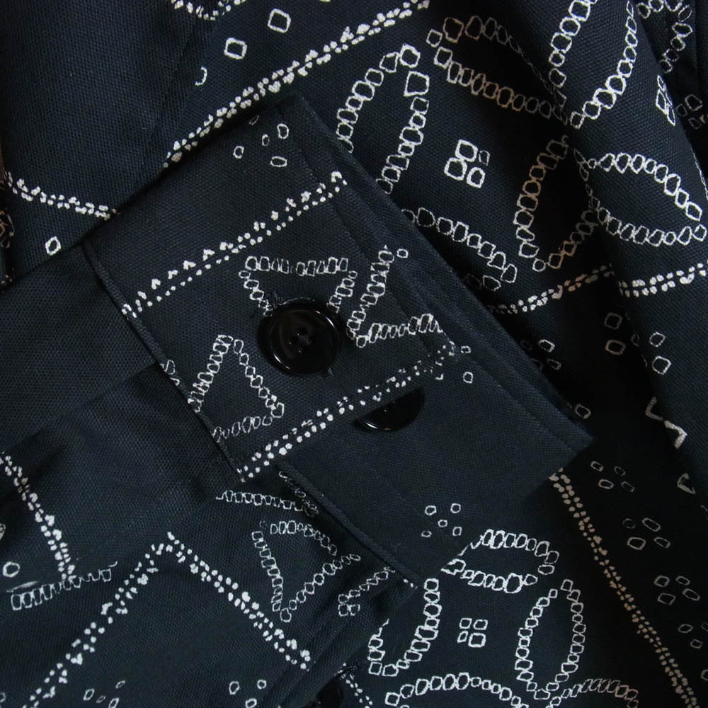 KUON クオン 115SH010200 Kanoko Shibori Printed Bandanna Shirket 観光絞り プリント バンダナ 長袖 シャツ ブラック系 M【極上美品】【中古】