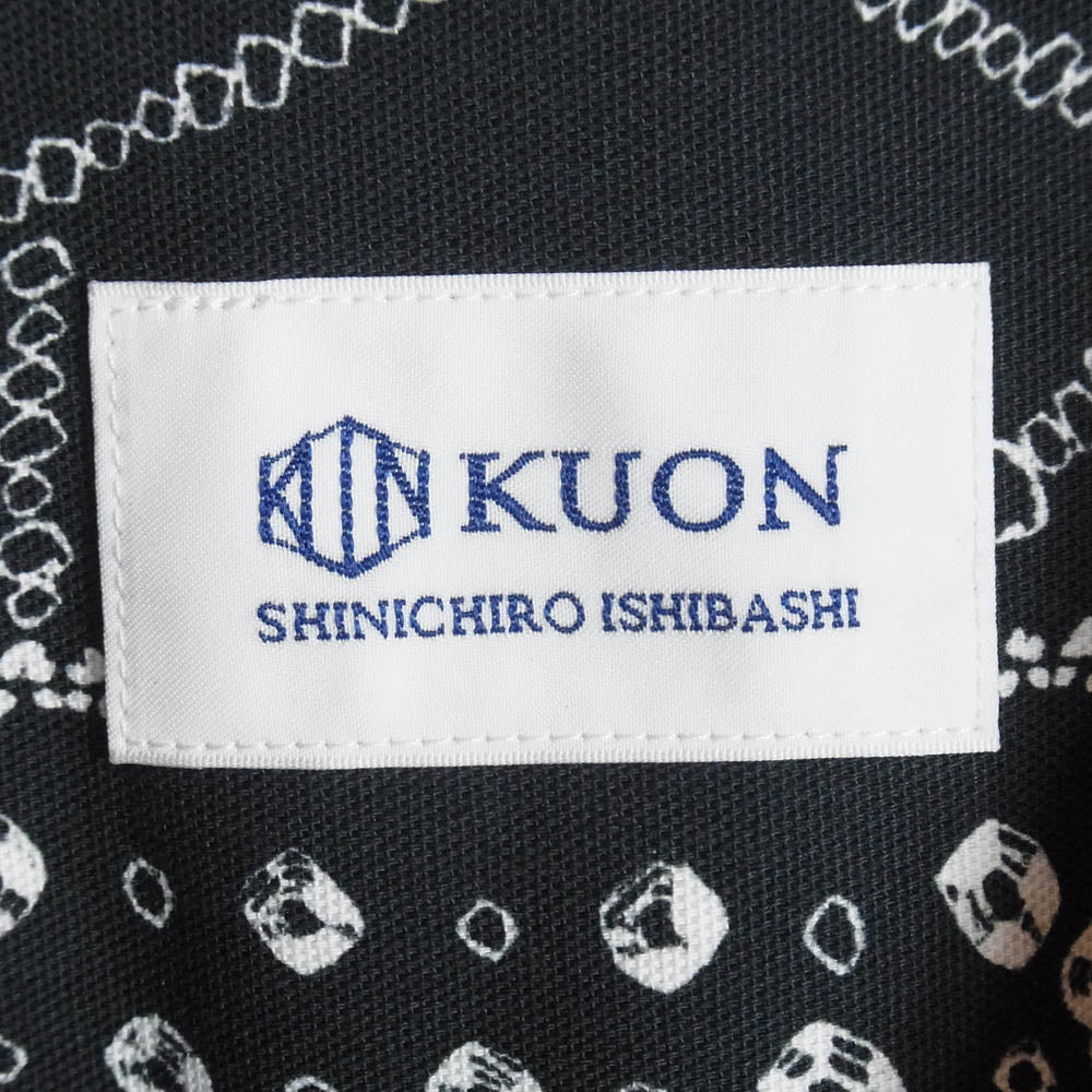KUON クオン 115SH010200 Kanoko Shibori Printed Bandanna Shirket 観光絞り プリント バンダナ 長袖 シャツ ブラック系 M【極上美品】【中古】