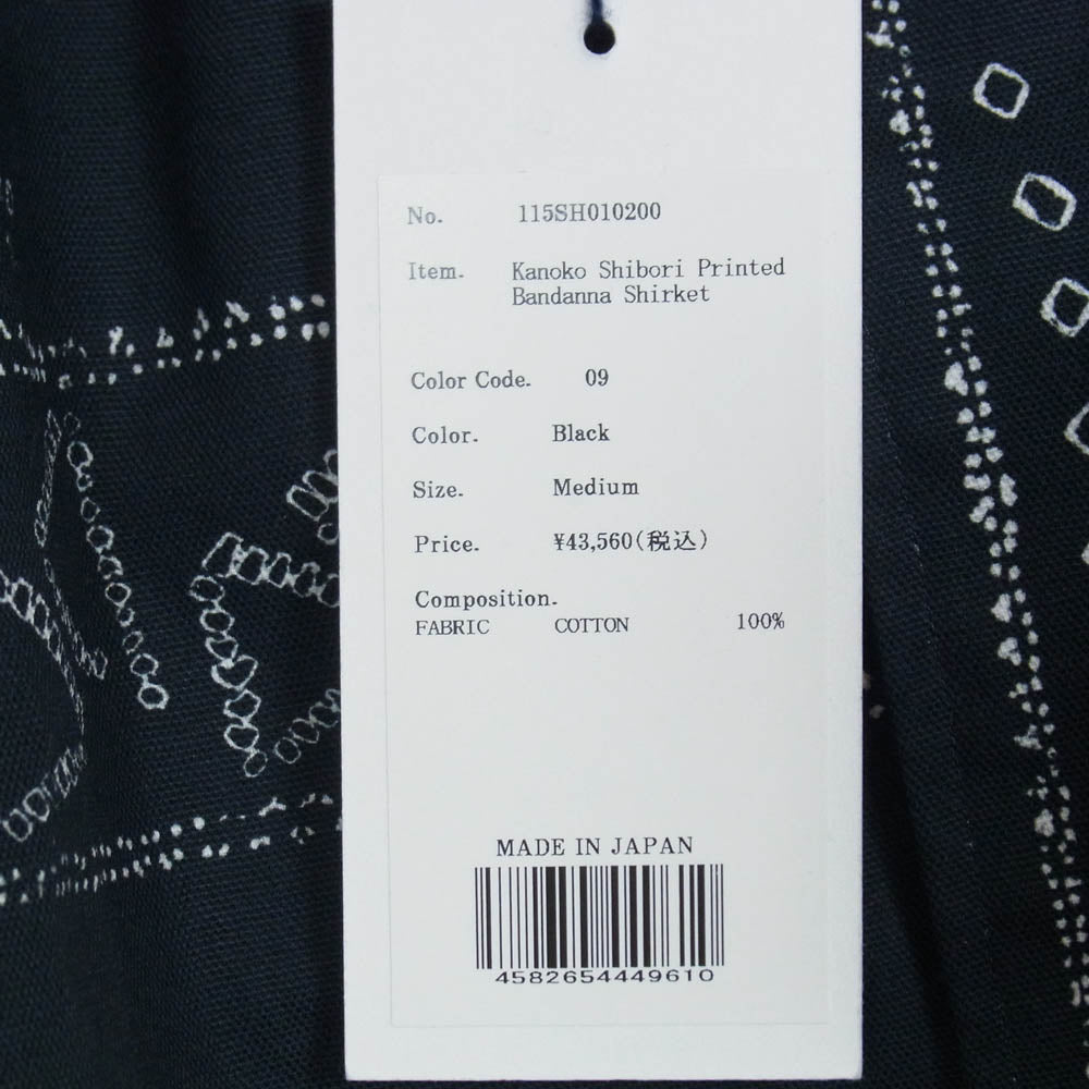 KUON クオン 115SH010200 Kanoko Shibori Printed Bandanna Shirket 観光絞り プリント バンダナ 長袖 シャツ ブラック系 M【極上美品】【中古】