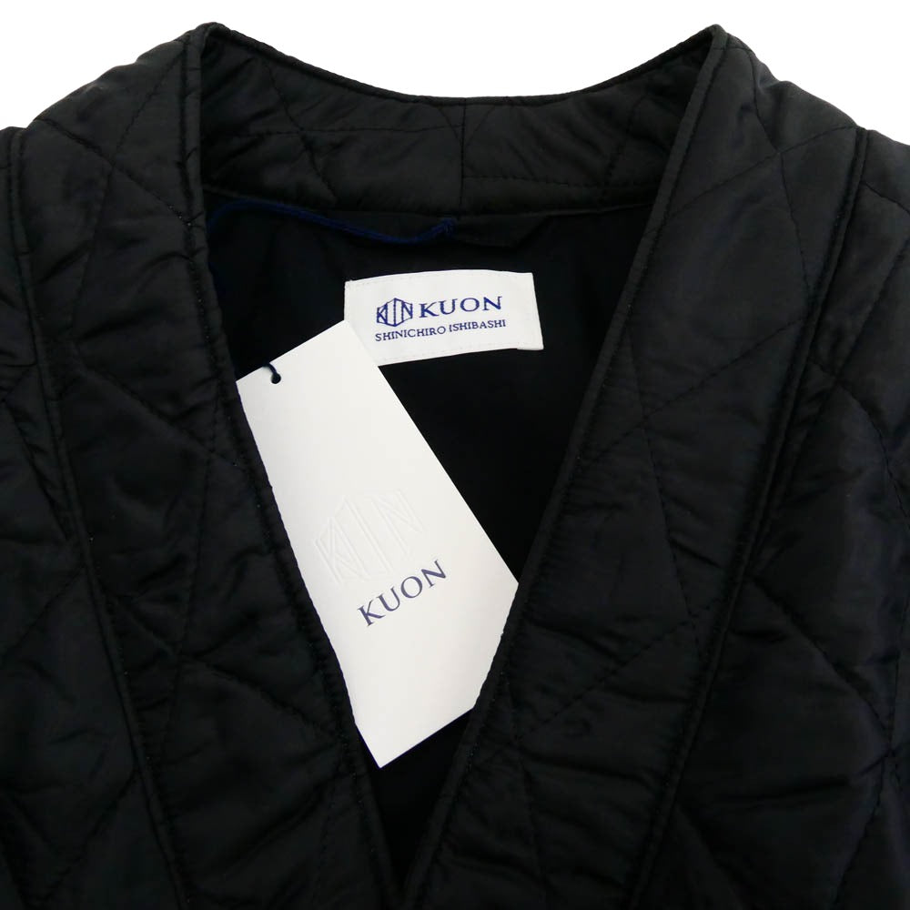 KUON クオン 145JK033940 Kimono Collar Quilted Shirket キモノカラー ダブルブレスト キルティング シャツ ジャケット ブラック系 L【極上美品】【中古】