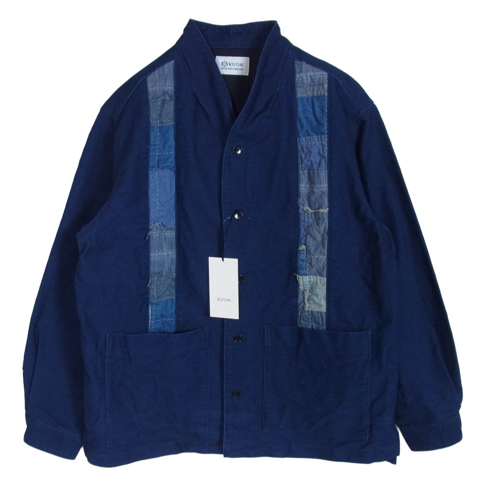 KUON クオン 145SH0141EA Boro Striped Shirket ボロ ストライプ キモノカラー シャツ ジャケット インディゴブルー系 M【極上美品】【中古】
