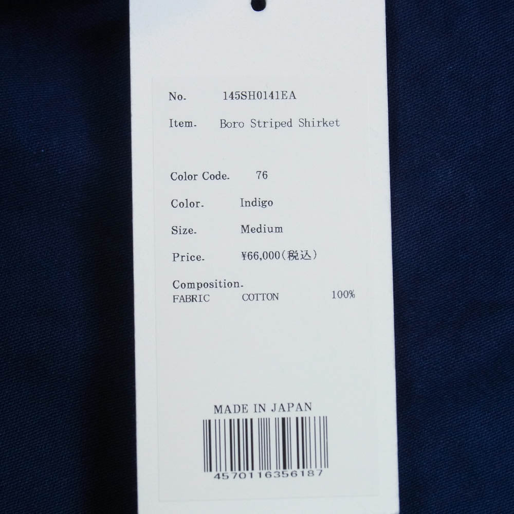 KUON クオン 145SH0141EA Boro Striped Shirket ボロ ストライプ キモノカラー シャツ ジャケット インディゴブルー系 M【極上美品】【中古】