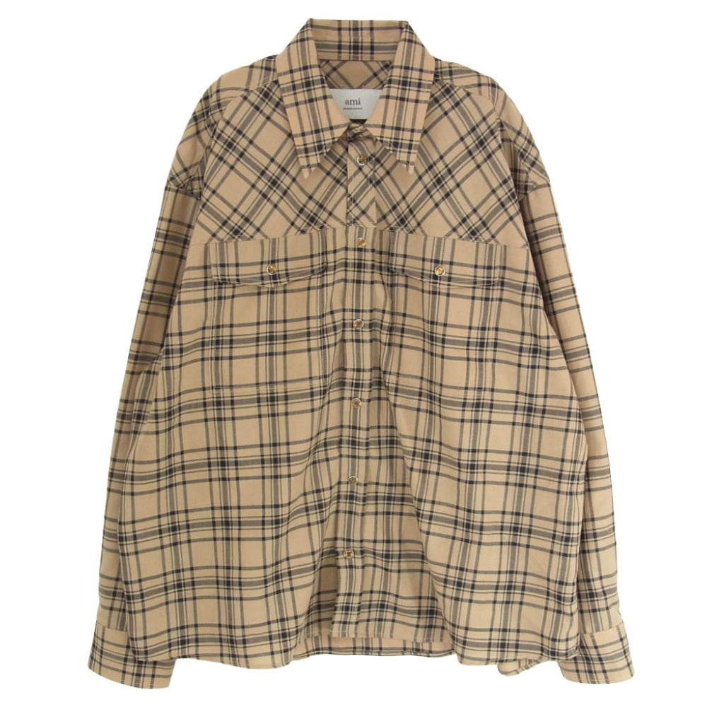AMI PARIS アミパリス USH777 ウール チェック ランバージャック チェック柄 長袖 シャツ ブラウン系 M【美品】【中古】