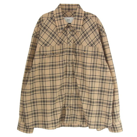 AMI PARIS アミパリス USH777 ウール チェック ランバージャック チェック柄 長袖 シャツ ブラウン系 M【美品】【中古】