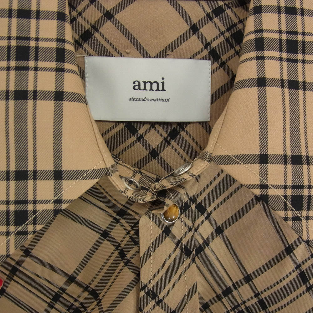 AMI PARIS アミパリス USH777 ウール チェック ランバージャック チェック柄 長袖 シャツ ブラウン系 M【美品】【中古】