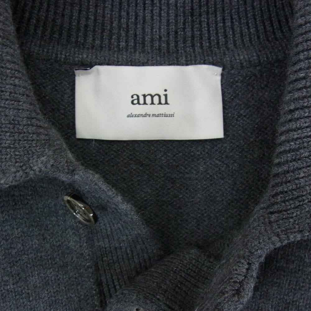 AMI PARIS アミパリス UPL409.018 Ami De Coeur メリノウールフェルト ニット ポロシャツ グレー系 M【中古】