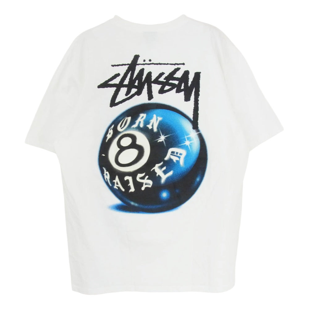 STUSSY ステューシー BORN X RAISED 8 BALL TEE ボーン レイズド 8 ボール 半袖 Tシャツ カットソー ホワイト系 L【中古】