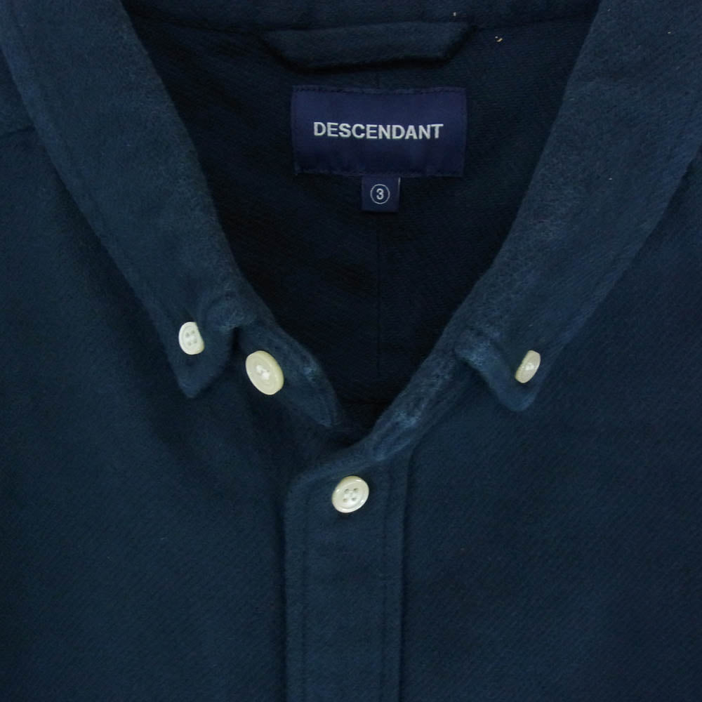 DESCENDANT ディセンダント ロゴ刺繍 ボタンダウン コットン 長袖 シャツ ネイビー系 3【中古】