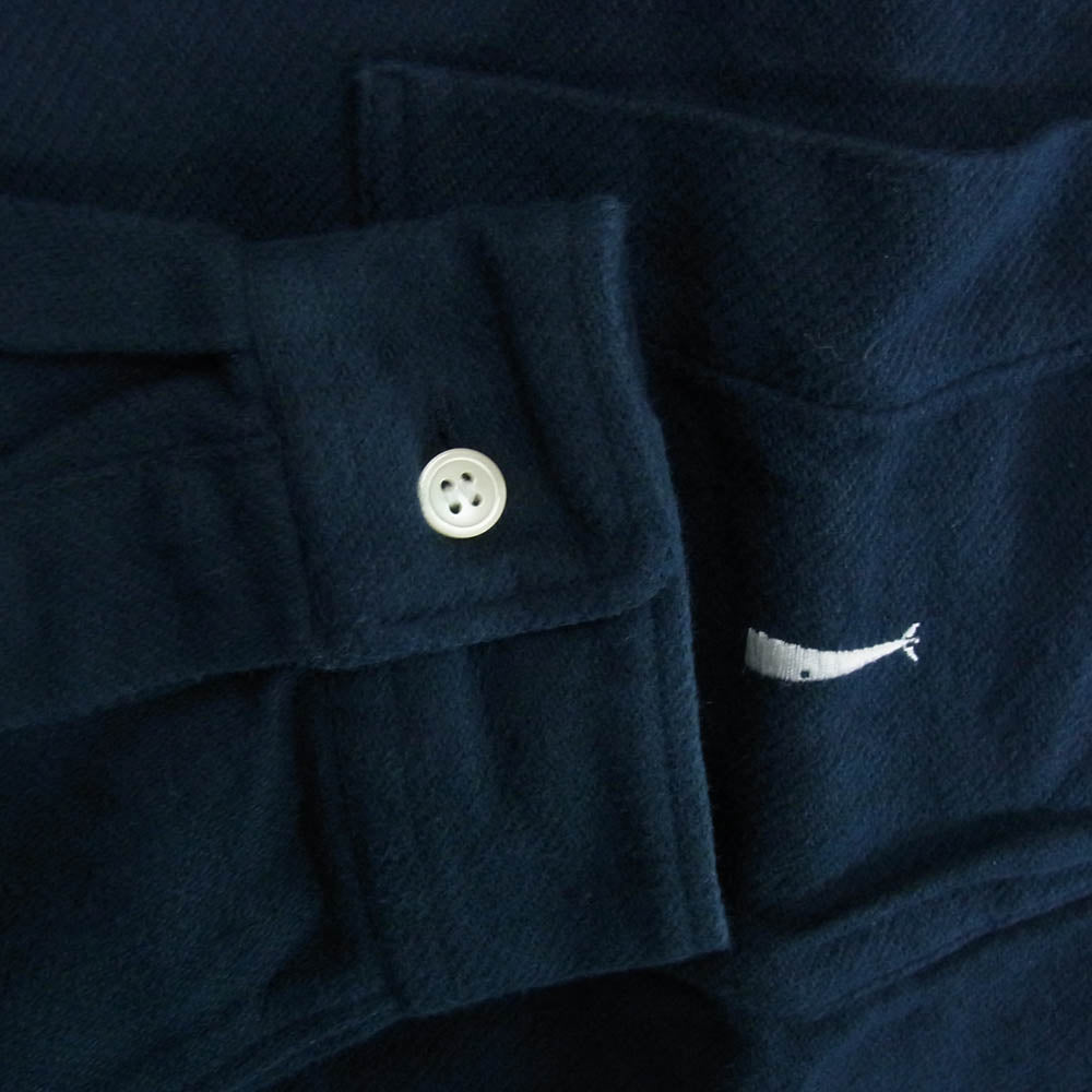 DESCENDANT ディセンダント ロゴ刺繍 ボタンダウン コットン 長袖 シャツ ネイビー系 3【中古】