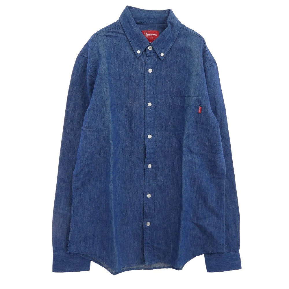 Supreme シュプリーム 10AW Denim L/S Shirt デニム ロング スリーブ ボタンダウン 長袖 シャツ インディゴブルー系 M【中古】