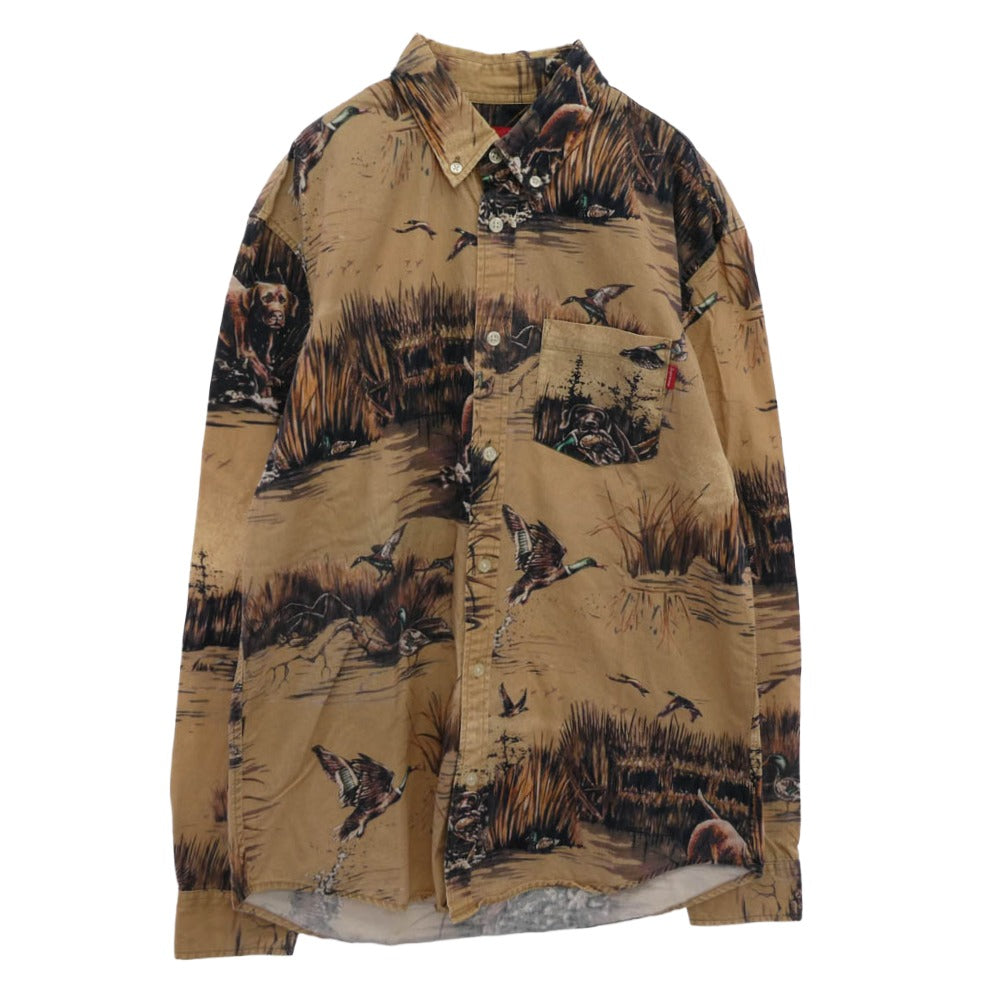 Supreme シュプリーム 12AW Dogs & Ducks Shirt ドッグス ダックス 長袖 総柄 シャツ ベージュ系 M【中古】