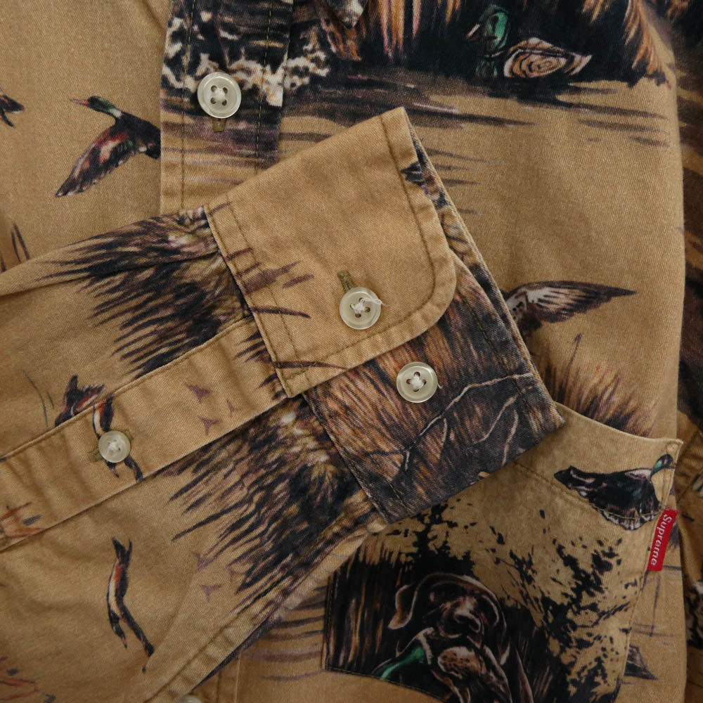 Supreme シュプリーム 12AW Dogs & Ducks Shirt ドッグス ダックス 長袖 総柄 シャツ ベージュ系 M【中古】