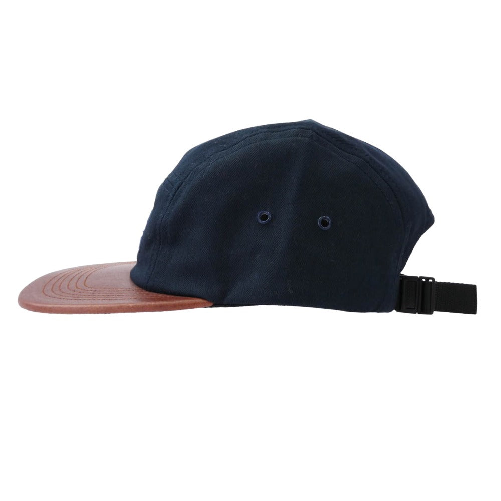 Supreme シュプリーム 12SS Herringbone leather Camp Cap ヘリンボーン レザー バイザー キャンプ キャップ ネイビー系 ブラウン系【美品】【中古】