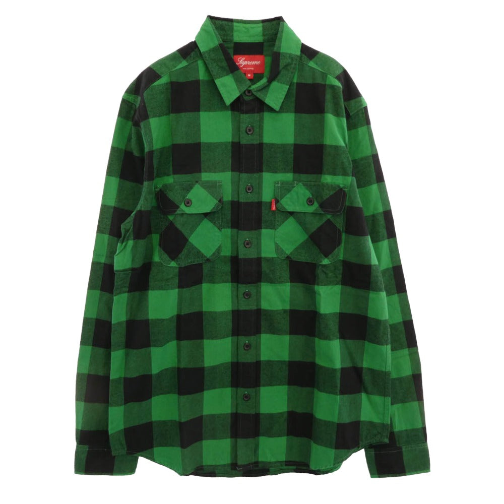Supreme シュプリーム 09AW-10AW Buffalo Flannel Shirt バッファロー フランネル ブロック チェック ロング スリーブ ボタンダウン 長袖 シャツ グリーン系 M【美品】【中古】