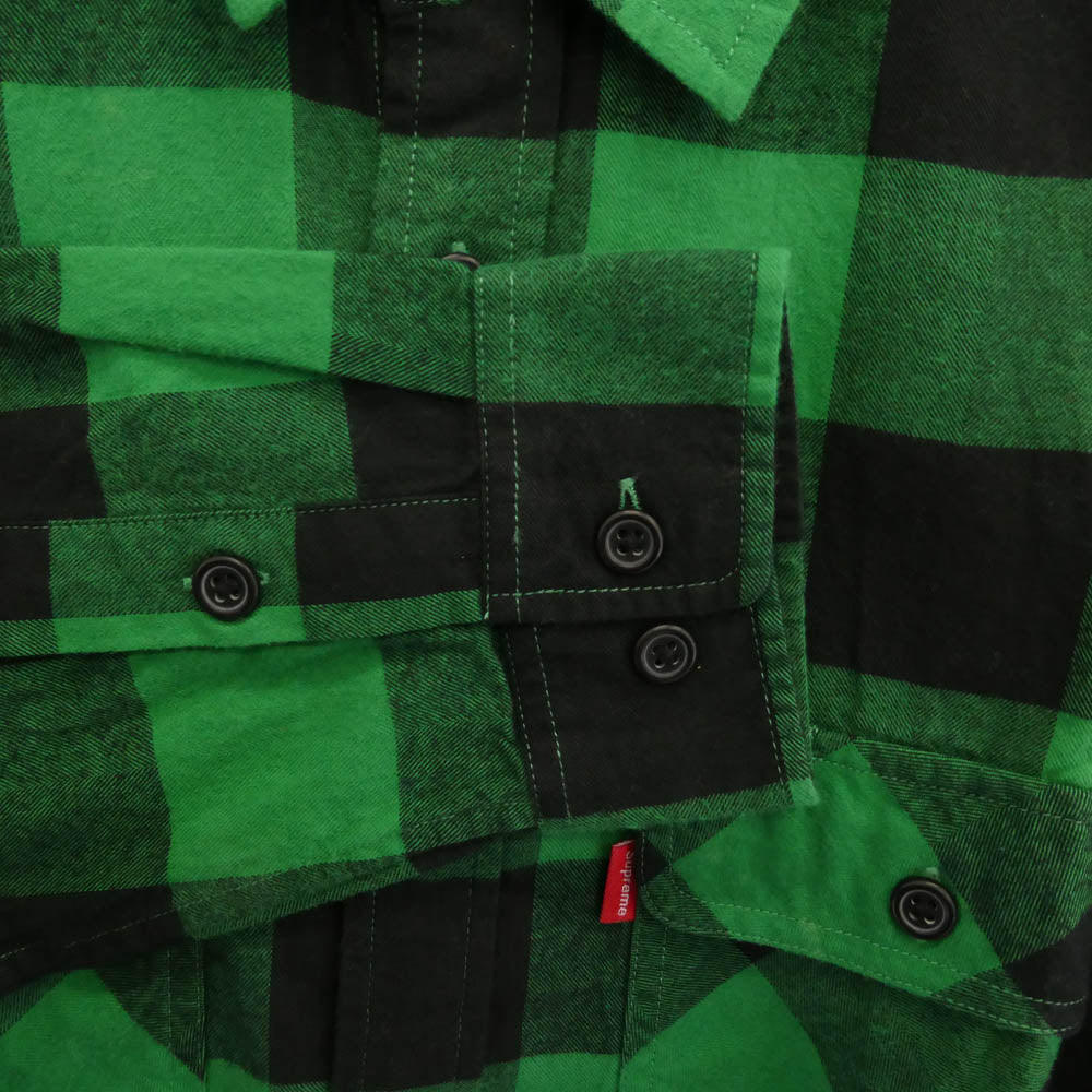 Supreme シュプリーム 09AW-10AW Buffalo Flannel Shirt バッファロー フランネル ブロック チェック ロング スリーブ ボタンダウン 長袖 シャツ グリーン系 M【美品】【中古】