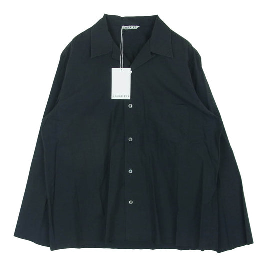 AURALEE オーラリー 17SS A7SS01WC SELVEDGE WEATHER CLOTH OPEN COLLARED SHIRTS セルビッチ ウェザークロス オープンカラー 長袖 シャツ ダークグレー系 INK BLACK 4【中古】
