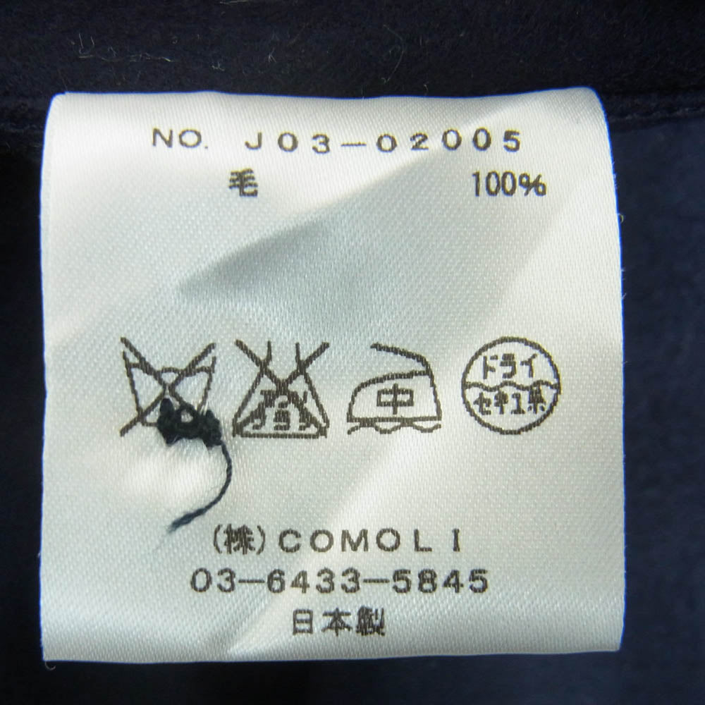 COMOLI コモリ 16AW J03-02005 フラノ ジップ ウール ヘンリー 長袖 シャツ 日本製 ネイビー系 NAVY 2【中古】