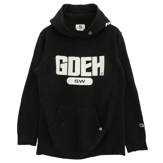 GOODENOUGH グッドイナフ × Champion チャンピオン リバースウィーブ サークルロゴプリント プルオーバーパーカー フーディー ブラック系 XL【中古】