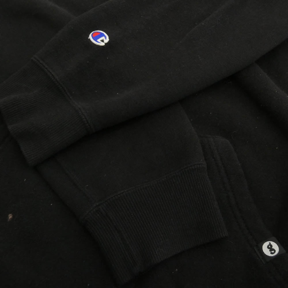 GOODENOUGH グッドイナフ × Champion チャンピオン リバースウィーブ サークルロゴプリント プルオーバーパーカー フーディー ブラック系 XL【中古】