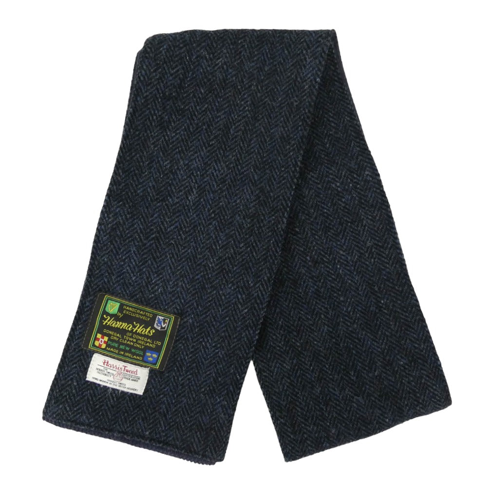 ハンナハッツ HARRIS TWEED ウール ハリス ツイード マフラー ネイビー系【中古】