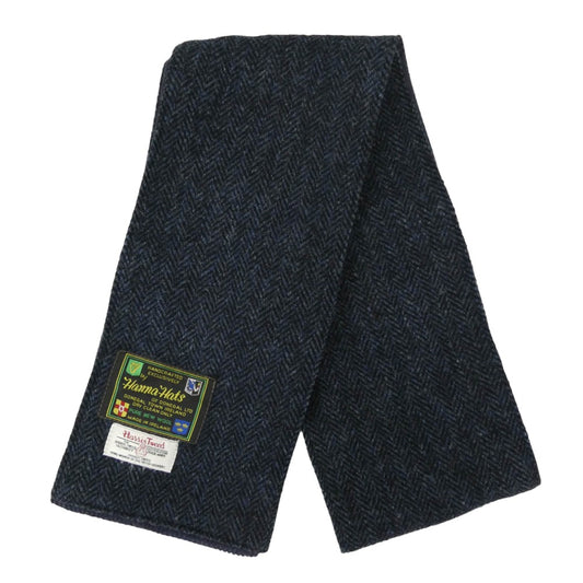 ハンナハッツ HARRIS TWEED ウール ハリス ツイード マフラー ネイビー系【中古】