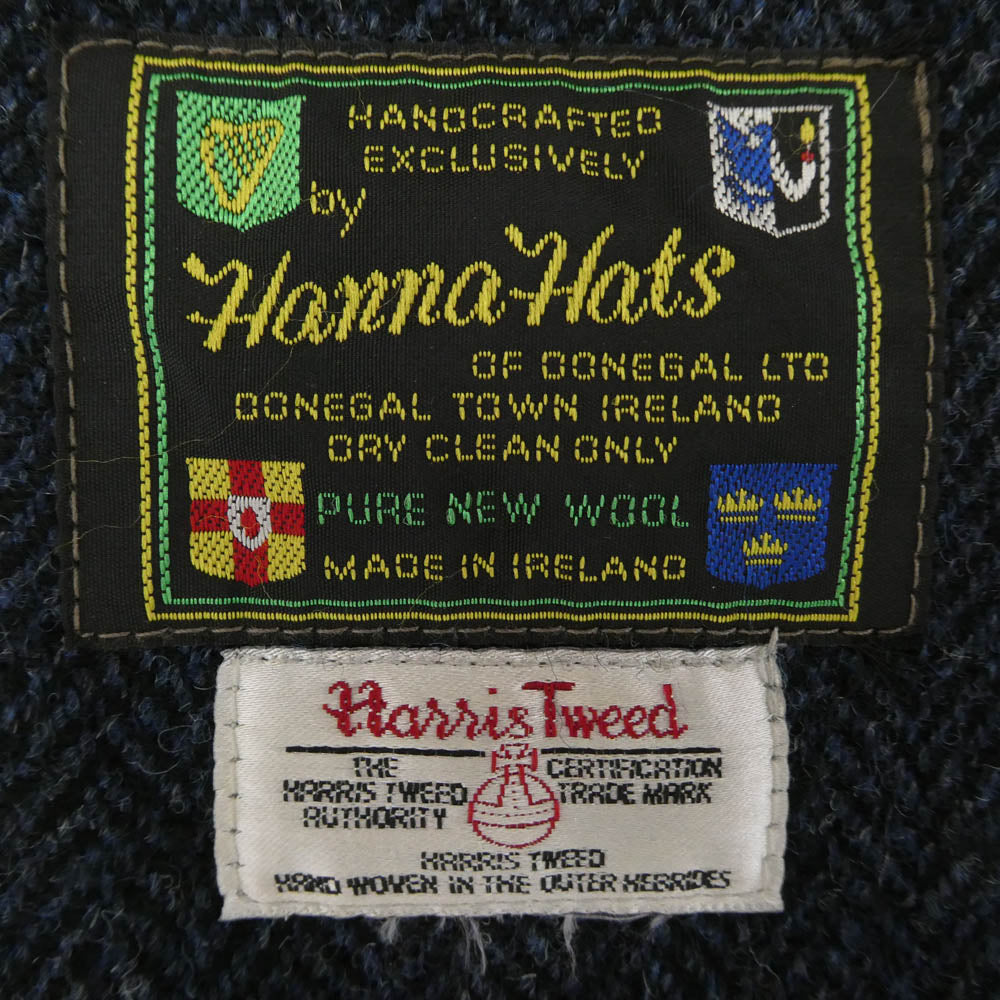 ハンナハッツ HARRIS TWEED ウール ハリス ツイード マフラー ネイビー系【中古】