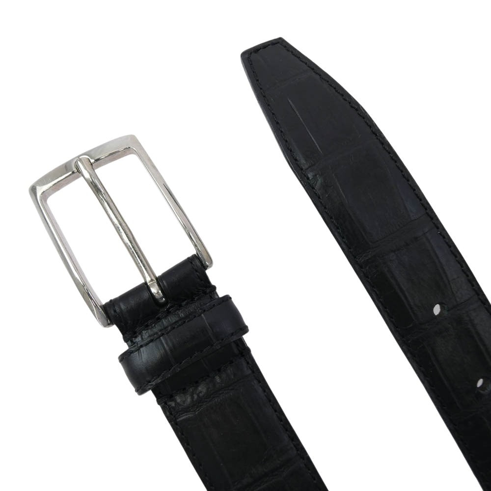 フェリージ クロコ型押し レザー ベルト ブラック系【中古】