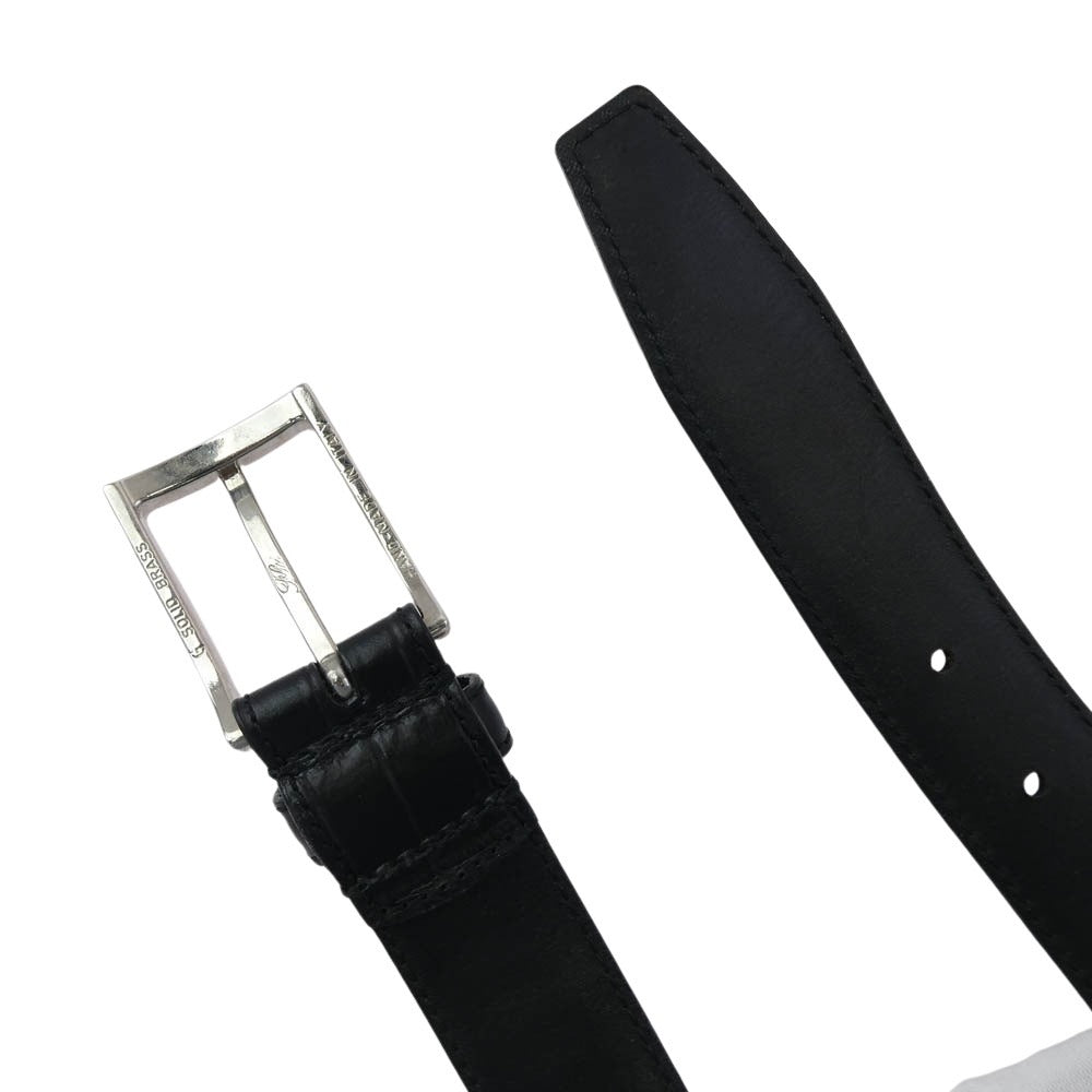 フェリージ クロコ型押し レザー ベルト ブラック系【中古】