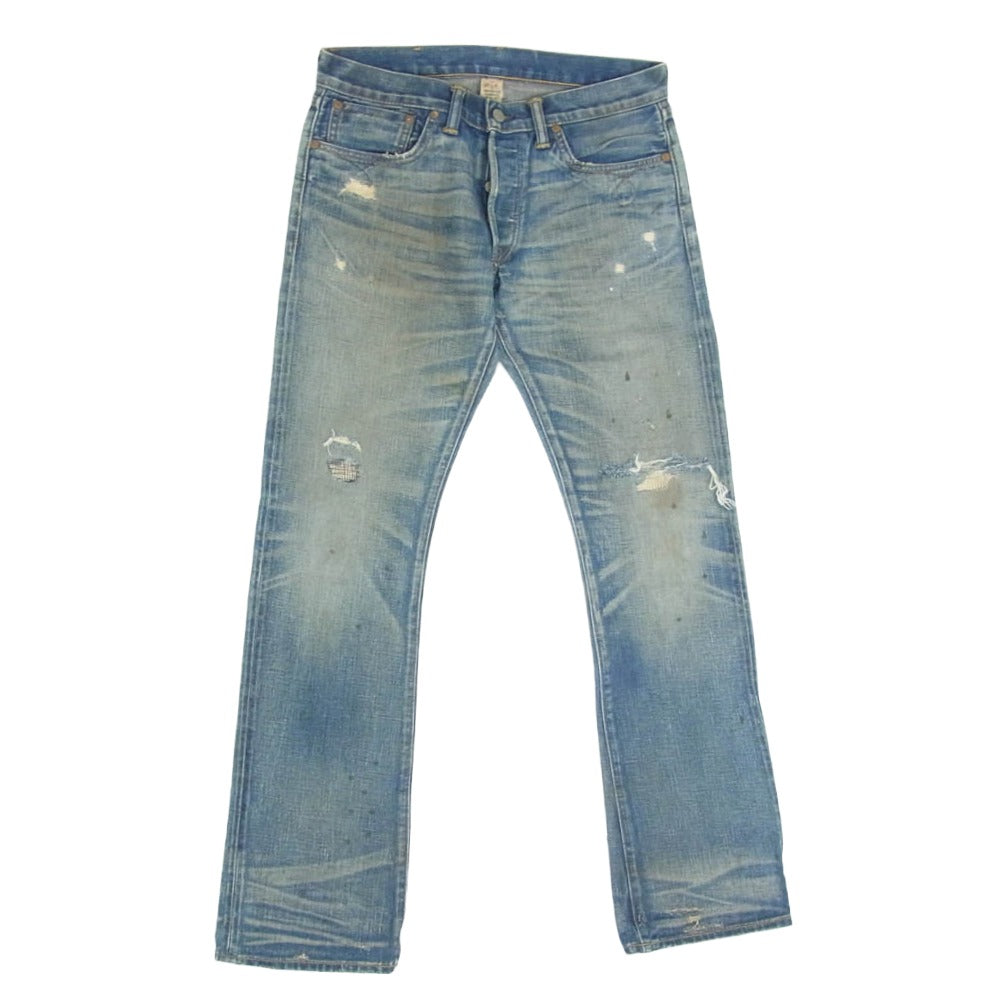 RRL ダブルアールエル USA製 SLIM BOOT CUT ダメージ 汚れ加工 スリム ブーツカット デニム パンツ インディゴブルー系 31【中古】