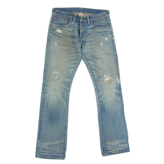 RRL ダブルアールエル USA製 SLIM BOOT CUT ダメージ 汚れ加工 スリム ブーツカット デニム パンツ インディゴブルー系 31【中古】