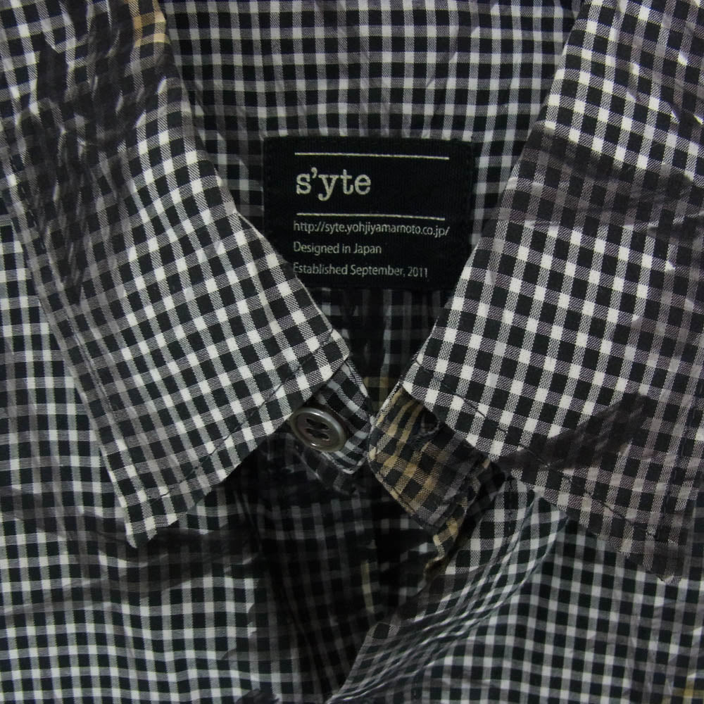 Yohji Yamamoto ヨウジヤマモト s'yte サイト UU-B23-068 フラワーギンガムチェック 半袖シャツ ブラック系 M【中古】