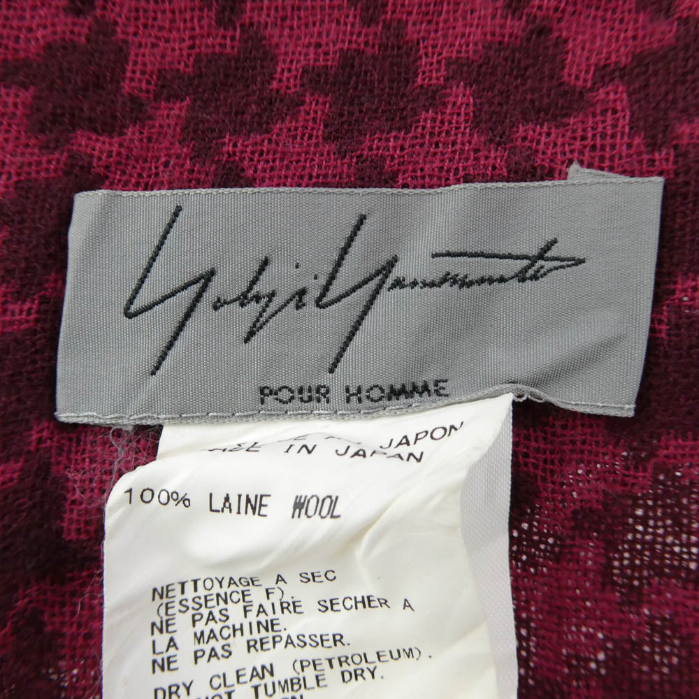 Yohji Yamamoto POUR HOMME ヨウジヤマモトプールオム HC-L02-155 ウール ドット?ハウンドトゥース ストール ワインレッド系【中古】