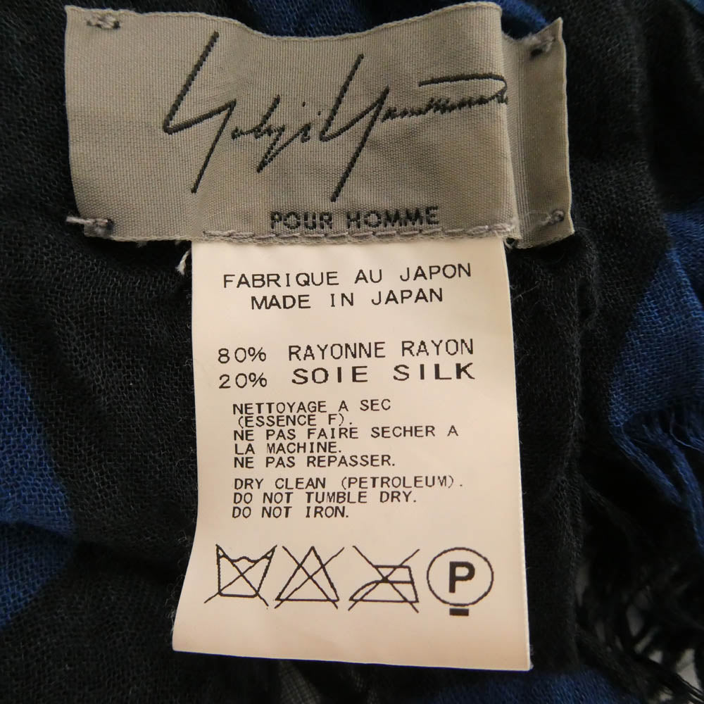 Yohji Yamamoto POUR HOMME ヨウジヤマモトプールオム 15AW HY-L04-220 シルク混レーヨン ポルカドット柄 ストール ブラック系 ブルー系【中古】