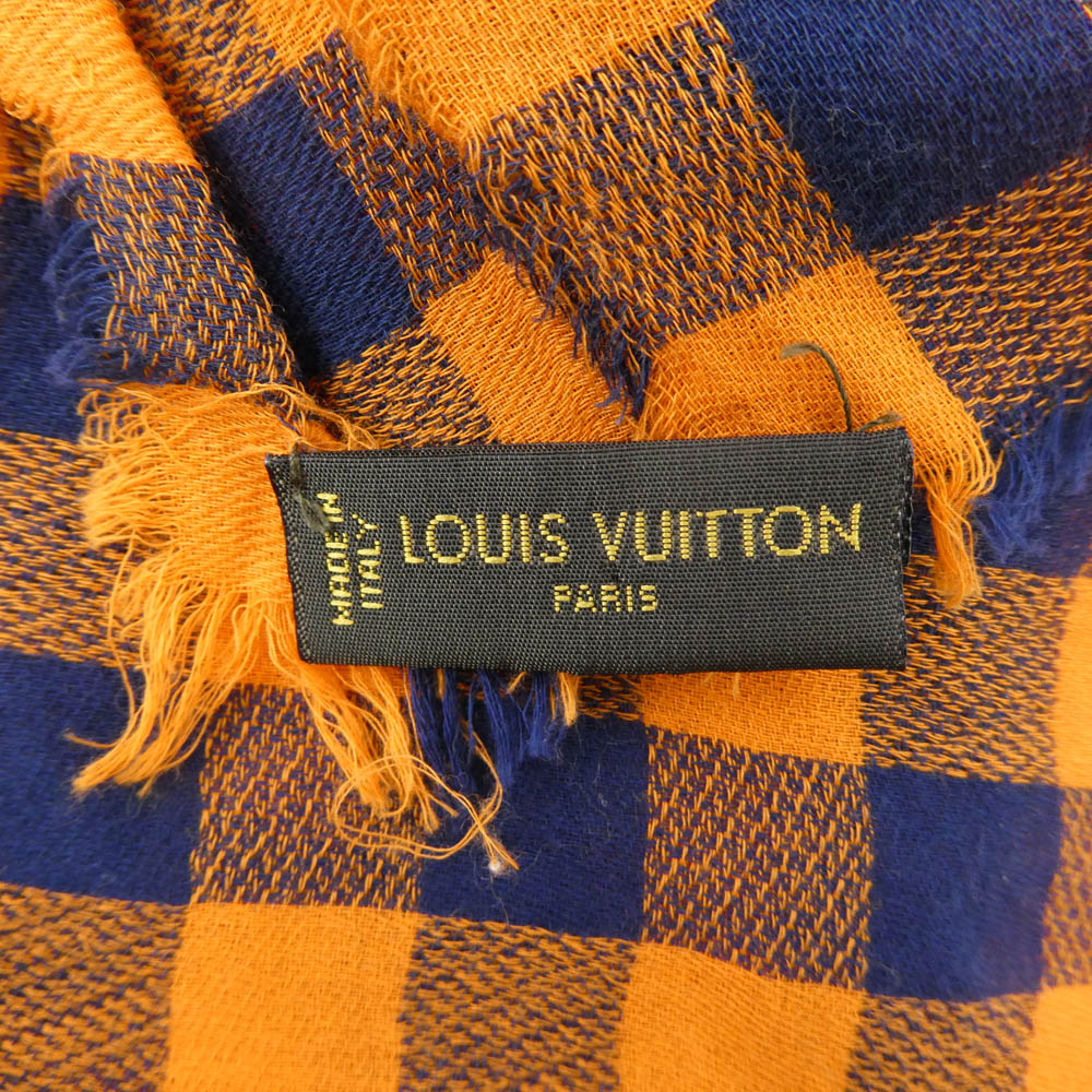LOUIS VUITTON ルイ・ヴィトン ロゴ刺繍 エトール マサイチェック コットン ストール オレンジ系【中古】