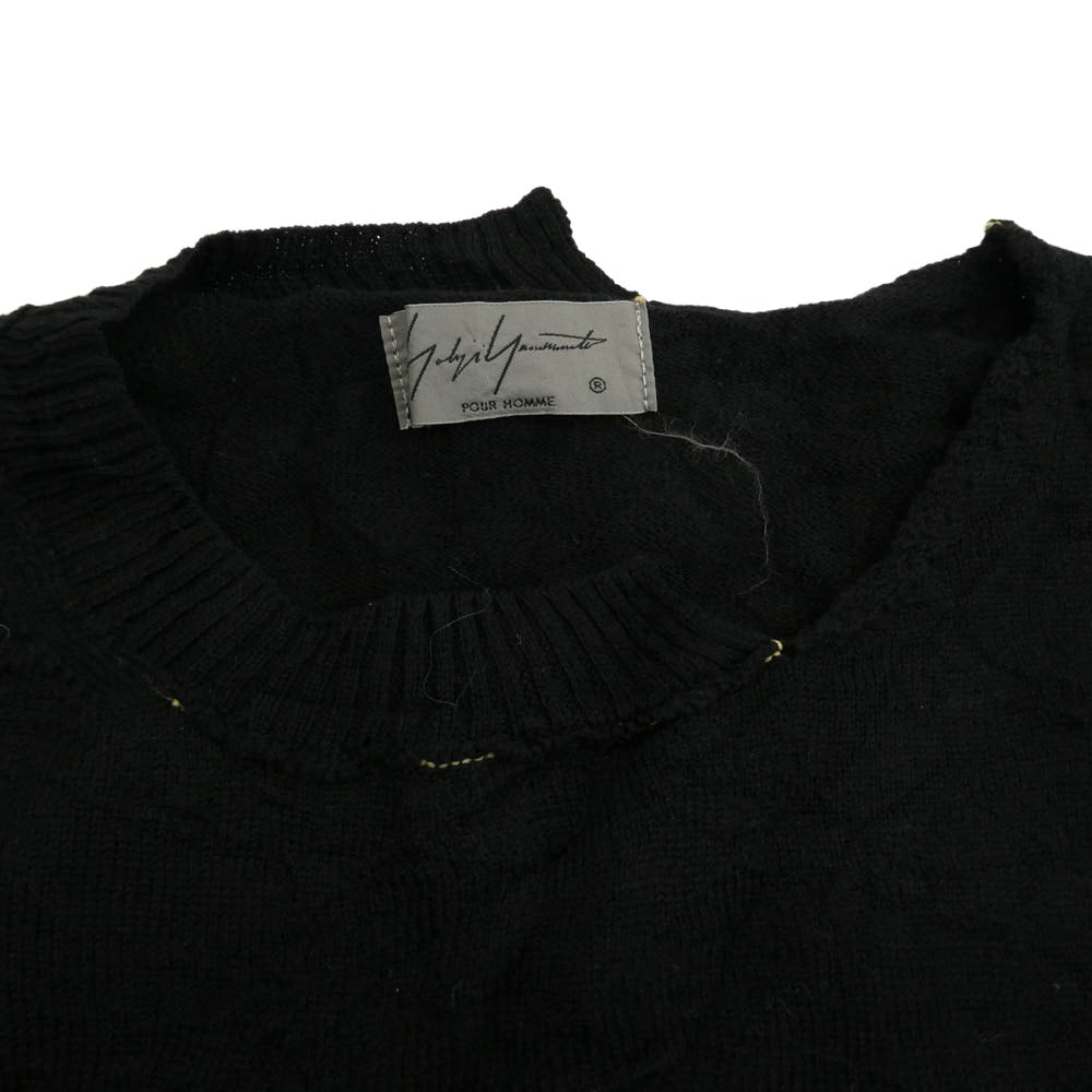 Yohji Yamamoto POUR HOMME ヨウジヤマモトプールオム 17AW HK-K15-186 シワ加工 ステッチド ニット カーディガン ブラック系 3【中古】