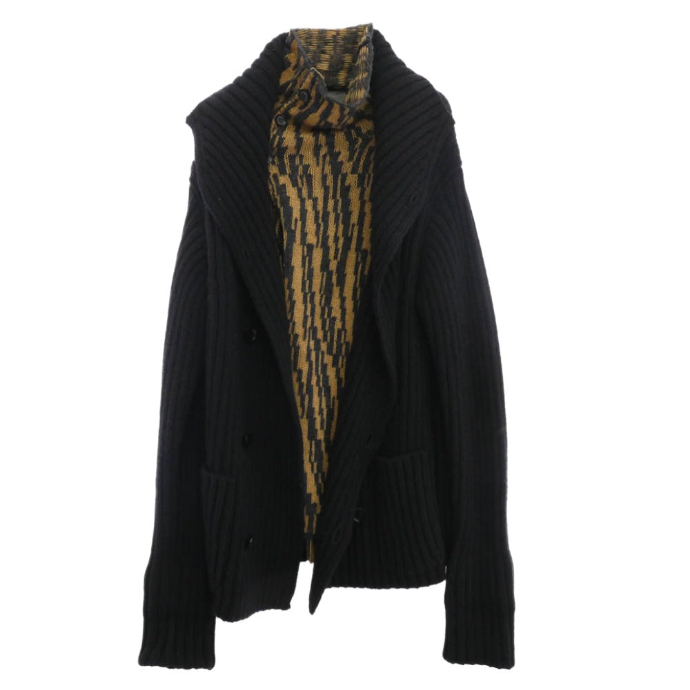 Yohji Yamamoto POUR HOMME ヨウジヤマモトプールオム 14AW HF-K80-189 レイヤード ニット カーディガン ブラック系 ライトブラウン系 3【中古】