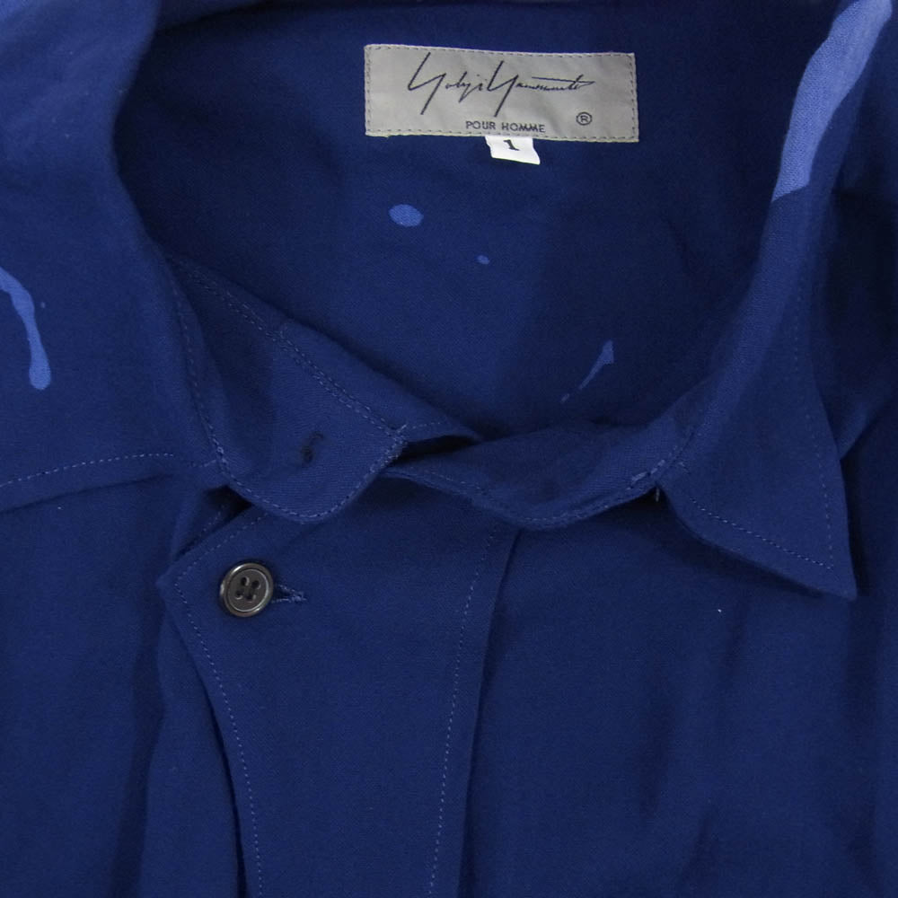 Yohji Yamamoto POUR HOMME ヨウジヤマモトプールオム 17SS HB-B78-210 総柄 長袖 レーヨン シャツ ネイビー系 1【中古】