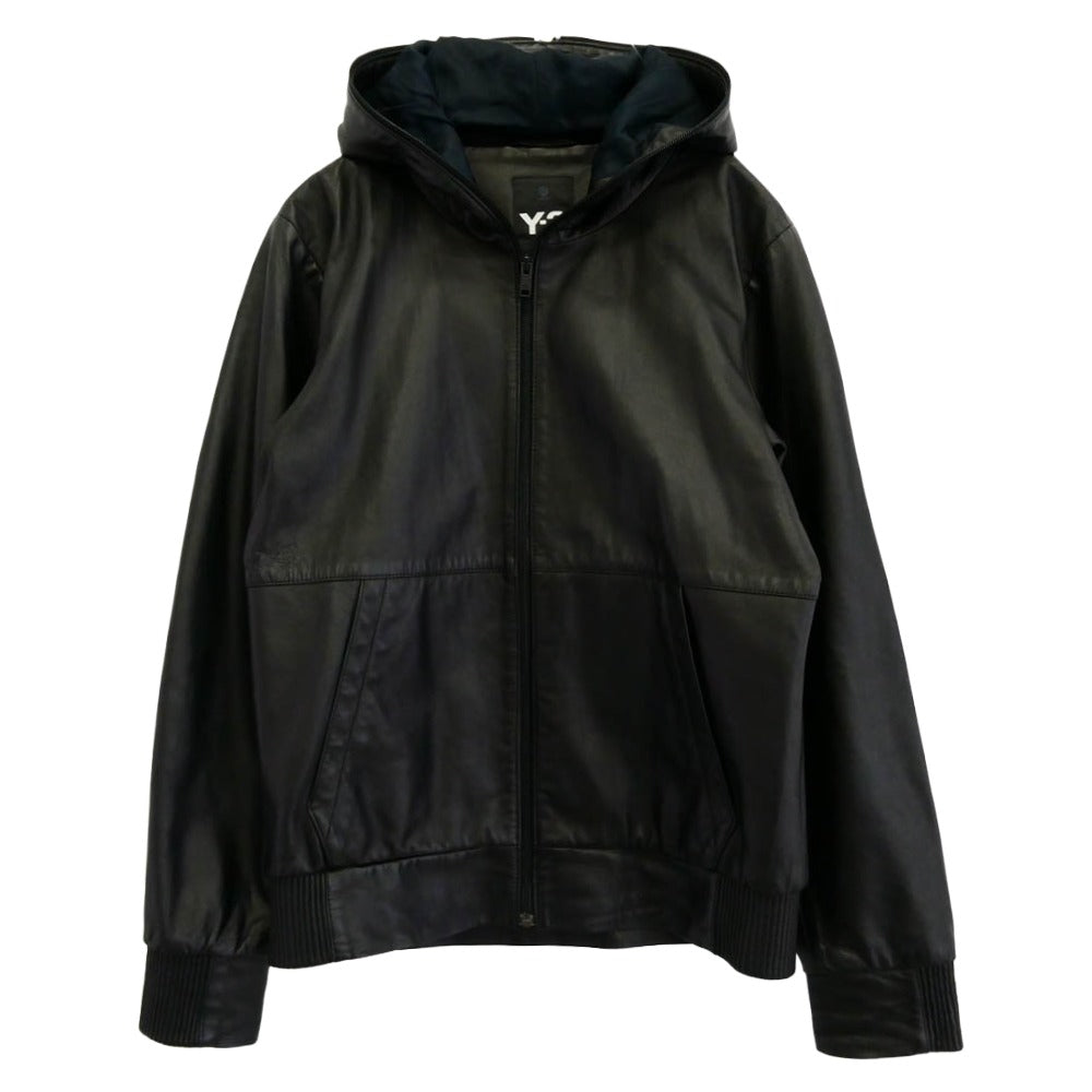 Y-3 Yohji Yamamoto ワイスリー ヨウジヤマモト A2F001 ラムレザー パンチングロゴ ジップ フーディー パーカー ジャケット ブルゾン ブラック系 XS【中古】