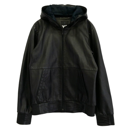 Y-3 Yohji Yamamoto ワイスリー ヨウジヤマモト A2F001 ラムレザー パンチングロゴ ジップ フーディー パーカー ジャケット ブルゾン ブラック系 XS【中古】