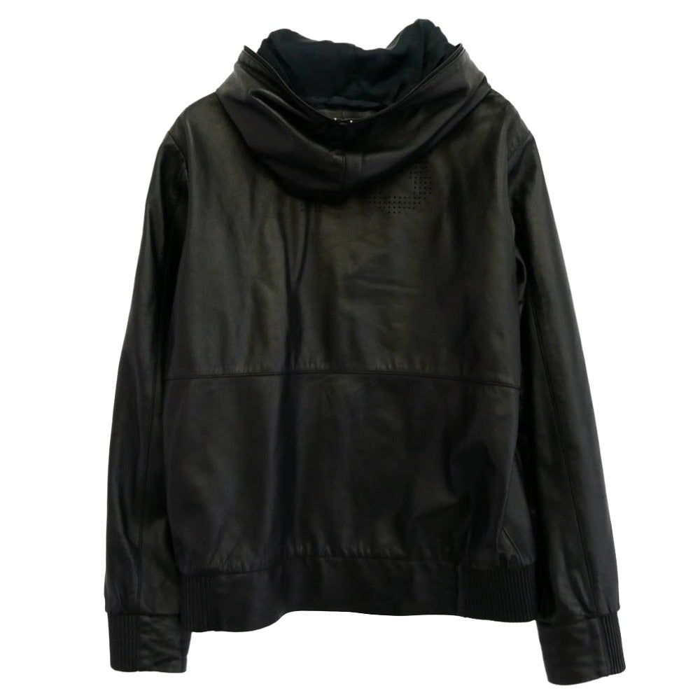 Y-3 Yohji Yamamoto ワイスリー ヨウジヤマモト A2F001 ラムレザー パンチングロゴ ジップ フーディー パーカー ジャケット ブルゾン ブラック系 XS【中古】